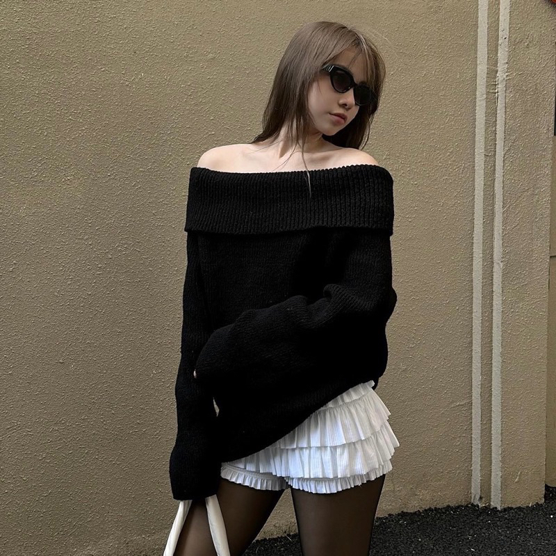  Áo len dài tay trễ vai  Có sẵn hoả tốc - Hình ảnh thật shop chụp  