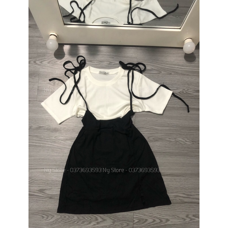 SET ÁO ÔM VÁY YẾM CỘT DÂY CÓ QUẦN TRONG