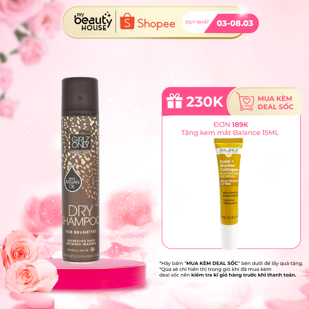 Dầu Gội Khô Girlz Only Dry Shampoo For Brunette Nâu Hỗ Trợ Làm Phồng Tóc 200ml