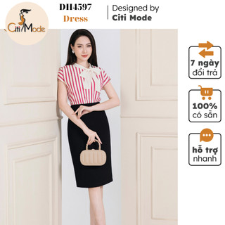 Đầm công sở CITI MODE FASHION thiết kế dáng ôm đen phối áo kẻ hồng DH4597