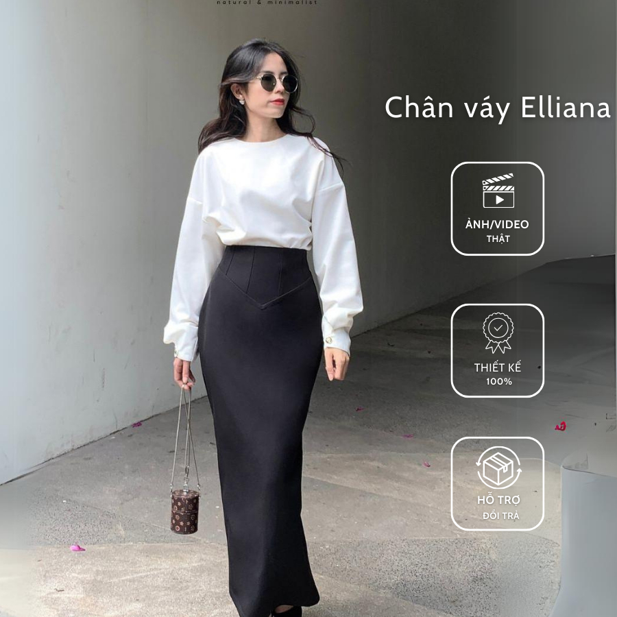 Chân váy Elliana dáng dài, màu đen, chân váy công sở thanh lịch | the tendy - natural & minimalist
