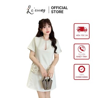 Đầm Tiểu Thư Dáng Ngắn Xuông LECOONG V544 Váy Đẹp Phối Hoa Cổ Ngọc