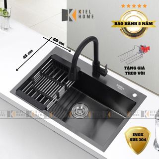 Bồn rửa chén bát 1 hố inox SUS 304 nano đen 60x45cm nhập khẩu hàng chính hãng bảo hành 5 năm -KIEL HOME
