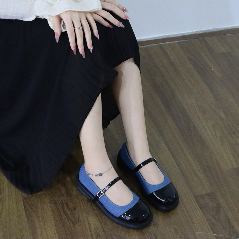 Giày Mary Jane Đế Bệt Cillie Da PU Đứng Form Giày Búp Bê Lolita Phong Cách Vintage 1012