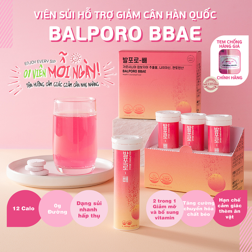Viên sủi uống giảm cân chuyển hóa mỡ thừa Hàn Quốc Balporo bbae chính hãng