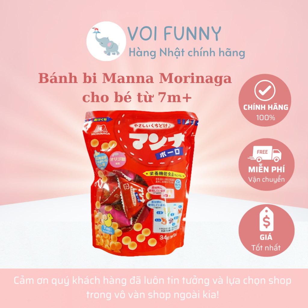 CHÍNH HÃNG - Bánh bi men sữa Manna Morinaga 34g cho bé từ 7m+ date T10 2024