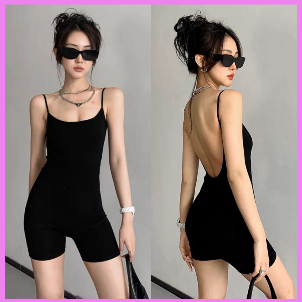 (CÓ SIZE) Jumpsuit SẴN MÚT Hai Dây Sợi Mảnh RANSHI Khoét Lưng Sâu Siêu Sexy Bodysuit Chất Thun Tăm Xịn