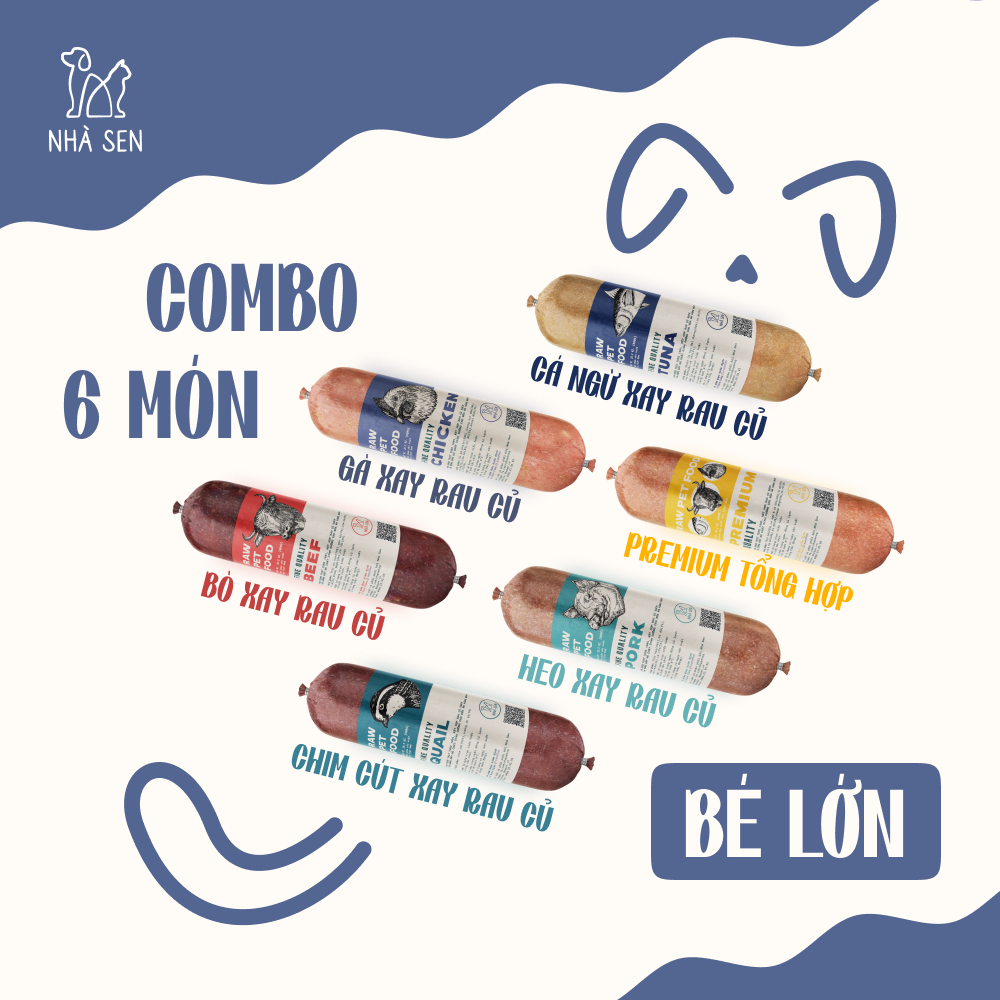   HỎA TỐC  Thức Ăn Chó Mèo - Combo Tiết Kiệm 6 Vị - Thịt xay rau củ 