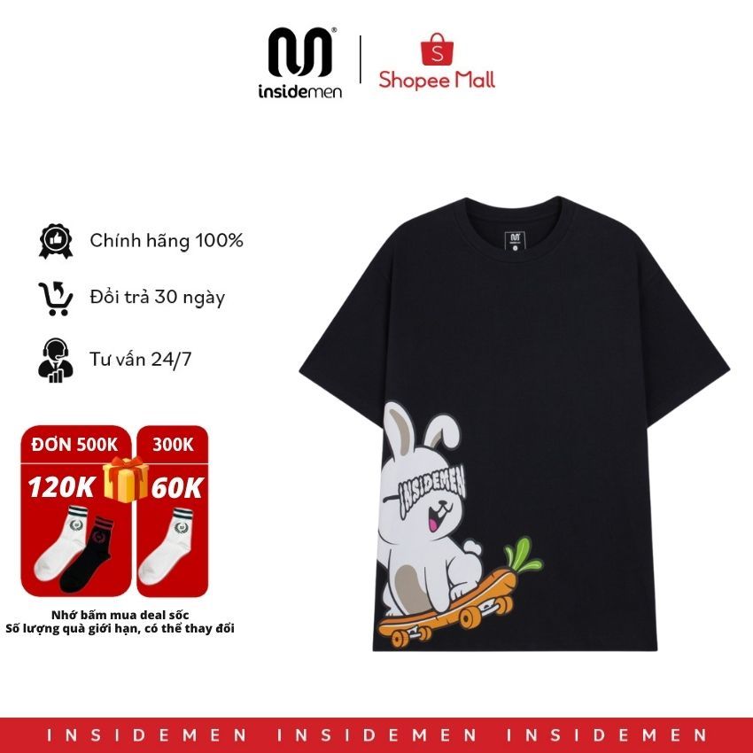 Áo thun freesize unisex form rộng in hình thỏ dễ thương INSIDEMEN phông ulzzang nam nữ cổ tròn 4 màu basic ITS065S3