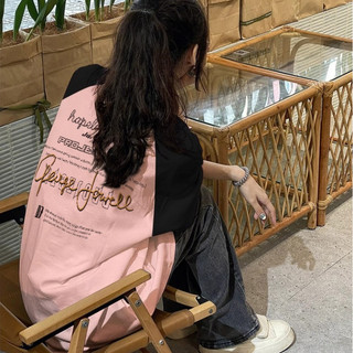 FOCUS local brand fashion Raglan hồng đen y2k áo thun nữ form rộng cổ tròn shirt tay lỡ ulzzang 100%cotton