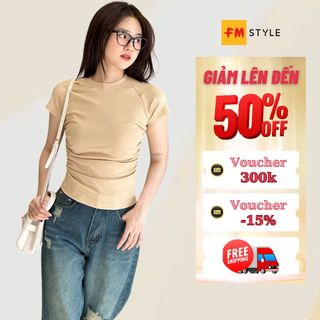 Áo thun slimfit nữ FMSTYLE cổ tròn nhún eo  24010475