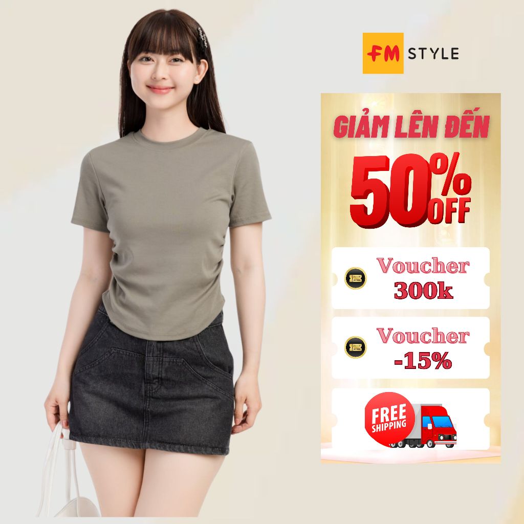 Chân váy dáng A nữ jean FMSTYLE 2 đường sọc ngang 23090861