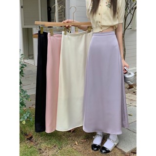 Chân váy lụa dài SANJOLI Nhiều Màu cạp trễ một lớp cao cấp dáng dài qua gối sang trọng đi tiệc CV011