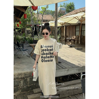 Đầm suông in chữ tay ren phong cách