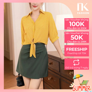 Áo Sơ Mi Kẻ Cổ Đức V buộc gấu NK Fashion Kiểu Dáng Trẻ Trung, Màu Sắc Trendy, Chất Liệu Vải Nhập Cao Cấp NKSM2305013