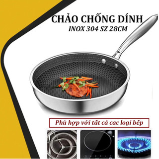Chảo chống dính, Chảo chống dính inox 304 vân đá tổ ong 28cm phù hợp mọi loại bếp, Chảo