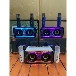 Loa bluetooth karaoke qixi sk 2063 kèm 2 mic mẫu mới hot 2024, loa mini không dây âm thanh bass chuẩn cùng mic hát tốt