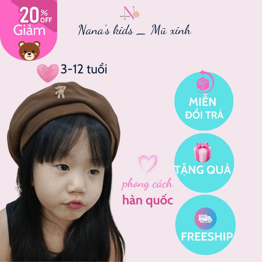 Mũ nồi, mũ berret cho bé gái phong cách hàn quốc đáng yêu 3-12 tuổi
