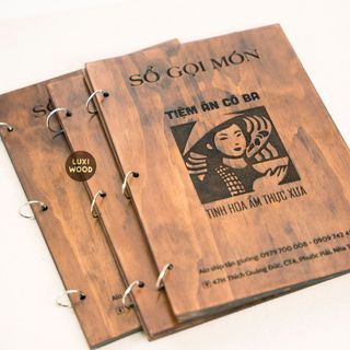 HCM l MENU GỖ 2 BÌA KHOEN TRÒN VINTAGE, MENU GỖ KHẮC LOGO - KHẮC LOGO MIỄN PHÍ THEO YÊU CẦU