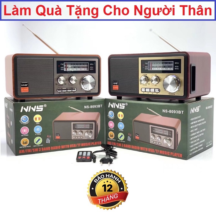 Đài Radio FM NSS NS 8093BT Vỏ Gỗ Kiểu Dáng Cổ Điển - Loa Bluetooth NS-8093BT Hỗ Trợ USB, Thẻ nhớ, Chạy Pin và Điện 220v
