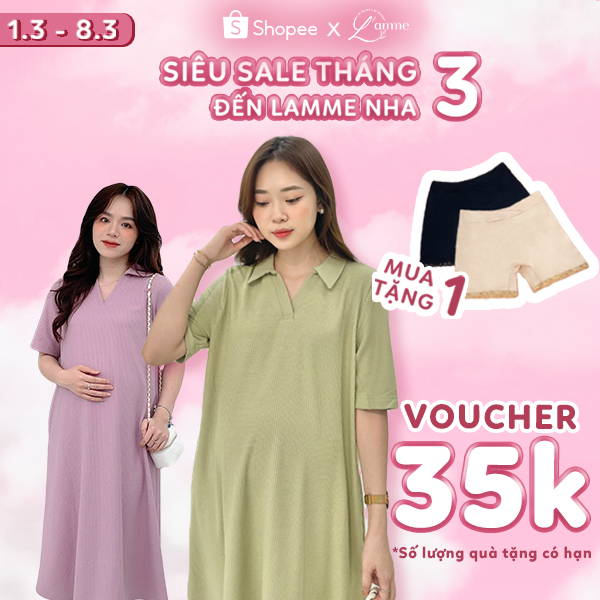 Đầm bầu đẹp, váy bầu dáng suông RIKA DRESS, váy bầu cổ polo, chất cotton gạo co dãn 4 chiều thiết kế bới L'amme
