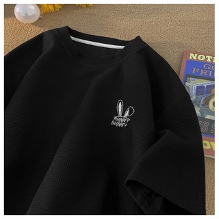 Áo phông Unisex HUNNY BUNNY Áo thun  nam nữ tay lỡ form rộng chất liệu dệt tổ ong thoáng mát