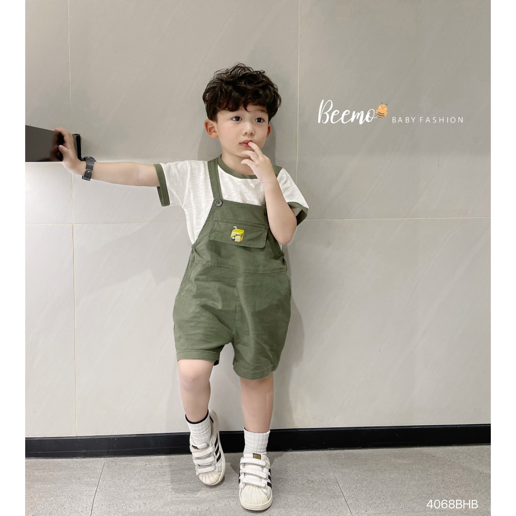 Yếm cho bé trai BEEMO 042B bộ yếm cho bé trai chất liệu linen thoáng khi,đứng form kèm áo phông GOMEE KIDS