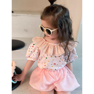 Quần áo trẻ em, Áo cổ bèo, Quần phồng mềm mịn cho mùa hè,Quần áo đi chơi bé gái 12-23kg