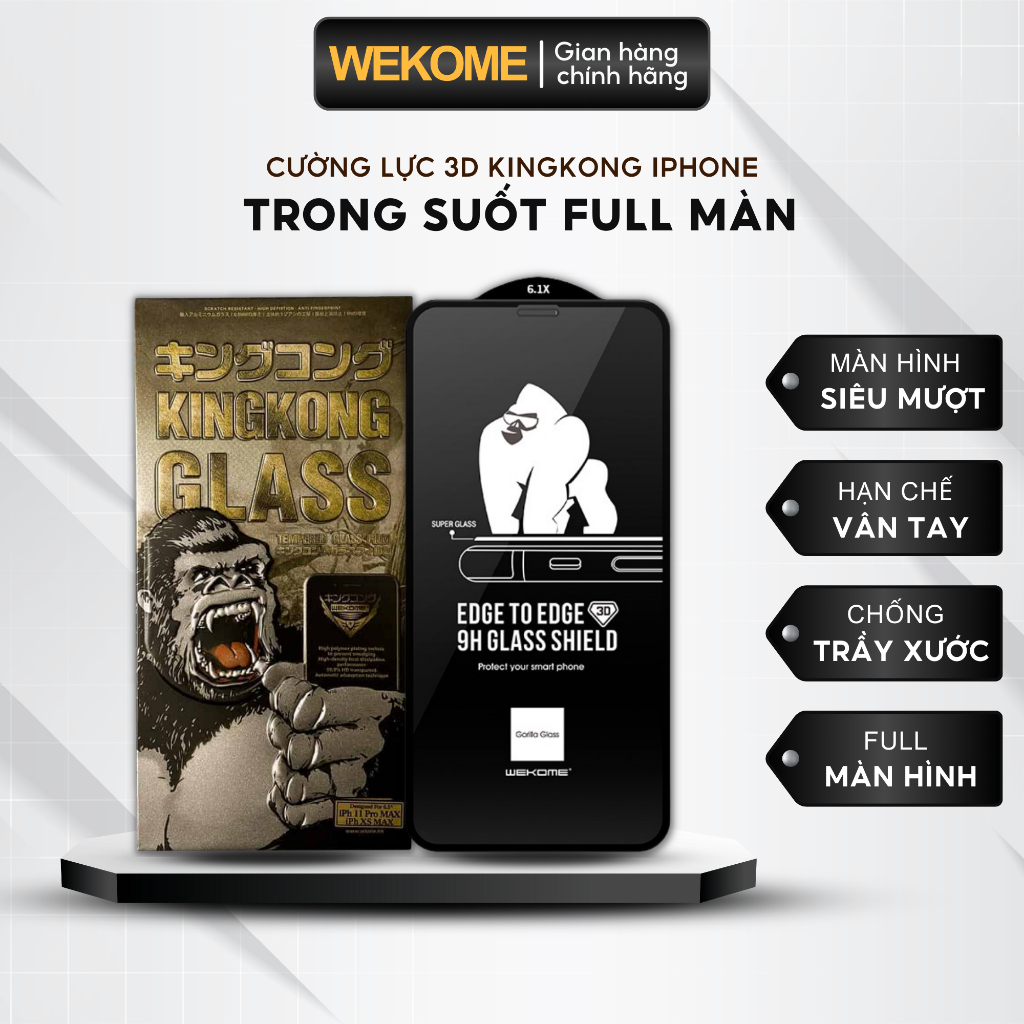 Kính cường lực iPhone Kingkong 3D Full màn hình trong suốt IP 8Plus X Xsm 11 12 13 14 15 pro max
