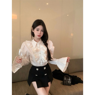 Áo sơ mi tay bồng bánh béo cúc đính đá