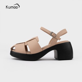 Sandal Cao Gót Nữ Kumoo Màu Nude Da Thật Hack Dáng Đế LugSole 7cm Thời Thượng SDCG-KUMO-010