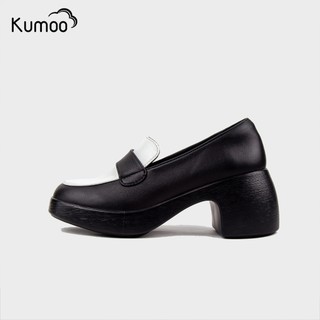 Giày Cao Gót Kumoo Màu Đen Trắng Chất Da Nappa Dáng Mary Jane Đế Vuông Lug Sole 7cm ALLISHEEL Thời Trang GCG-KUMO-012
