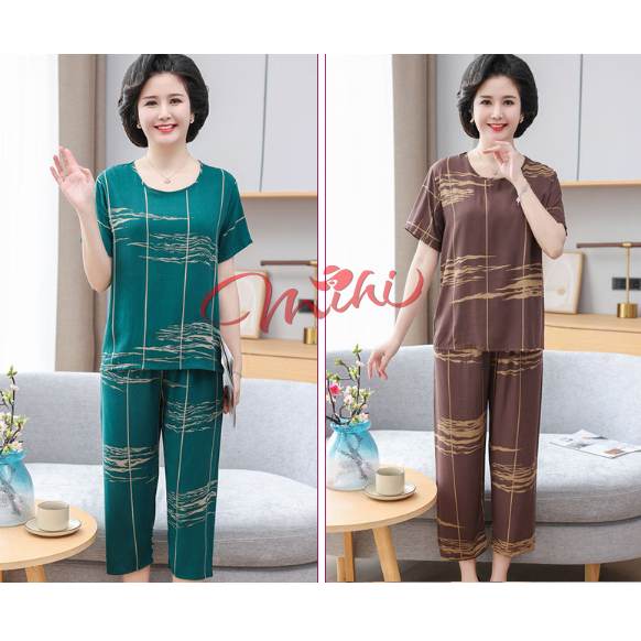 Bộ đồ đũi trung niên nữ đẹp B40, quần áo mùa hè tặng mẹ, bà quần lửng cho người lớn tuổi 50 60 70 mặc nhà giá rẻ Bigsize