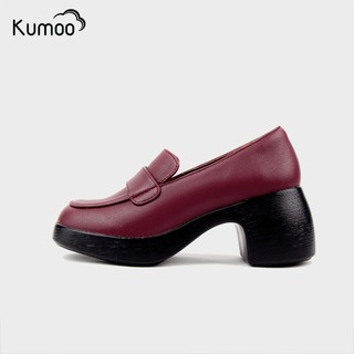 Giày Cao Gót Kumoo Màu Đỏ Mận Chất Da Nappa Dáng Mary Jane Đế Vuông Lug Sole 7cm ALLISHEEL Thời Trang GCG-KUMO-012