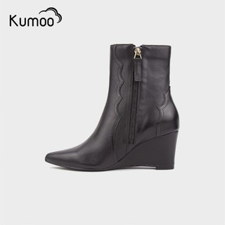 Boot Mắt Cá Kumoo Màu Đen Đế Xuồng 7cm Cao Cấp Da Nappa Thời Trang Cá Tính BL-DX-KUMO-001