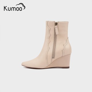 Boot Mắt Cá Kumoo Màu Nude Đế Xuồng 7cm Cao Cấp Da Nappa Thời Trang Cá Tính BL-DX-KUMO-001
