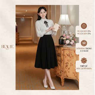 Beautebyv - chân váy nữ xếp ly đúp dáng dài dora
