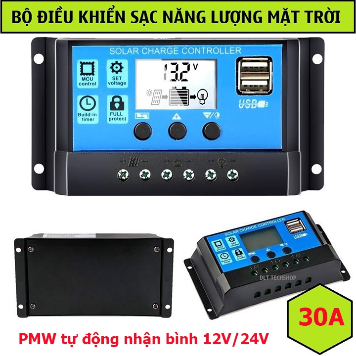 Bộ Điều Khiển Sạc Pin Năng Lượng Mặt Trời 30A/12V 24V, Đủ Công Suất