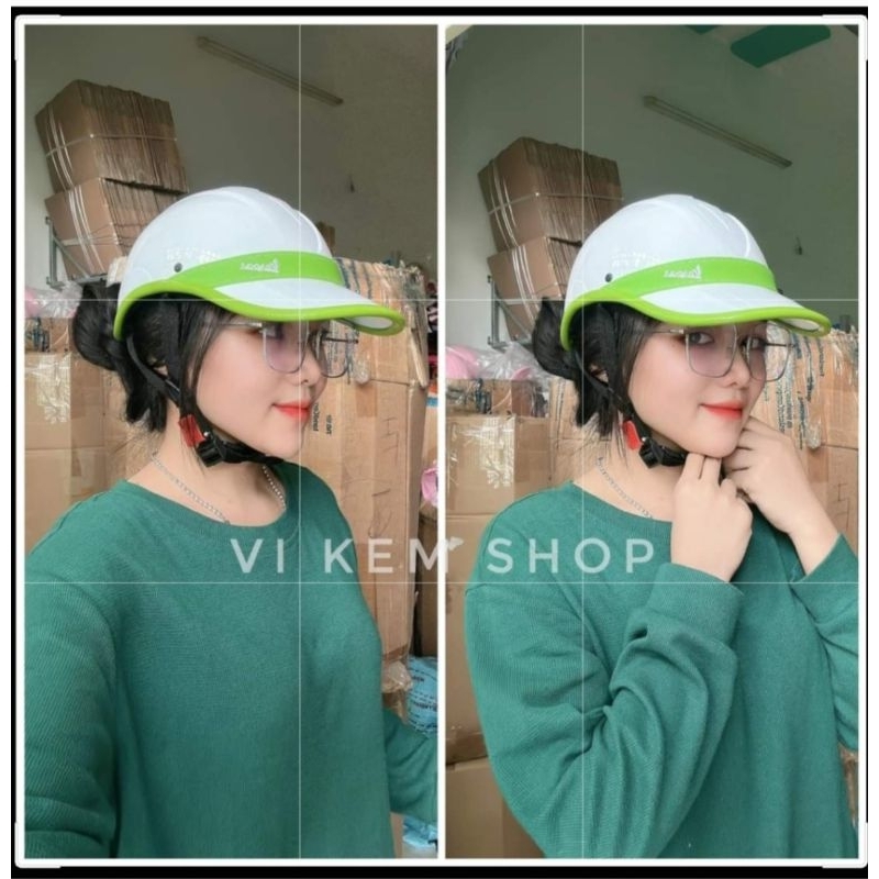 Mũ bảo hiểm lưỡi trai vespa trắng viền xanh bơ _ có khoét sau