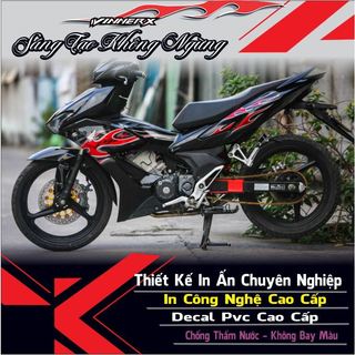 Decal lửa màu đỏ dán trang trí cho xe winner v2 màu đen,tem rời,in chất liệu decal trắng đẹp