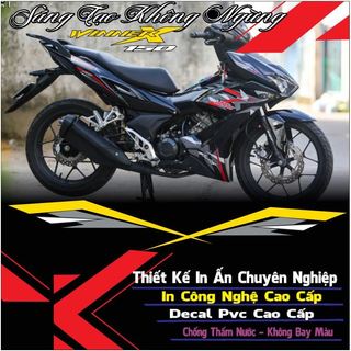 Decal chỉ đỏ bạc dán trang trí cho winner x v2 dàn áo đen bóng độ kiểng,tem rời in chất liệu decal trắng 3 lớp