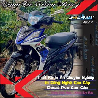 Decal màu xanh dán trang trí cho xe Galaxy 50cc trắng đen,tem rời,in decal trắng 3 lớp đẹp