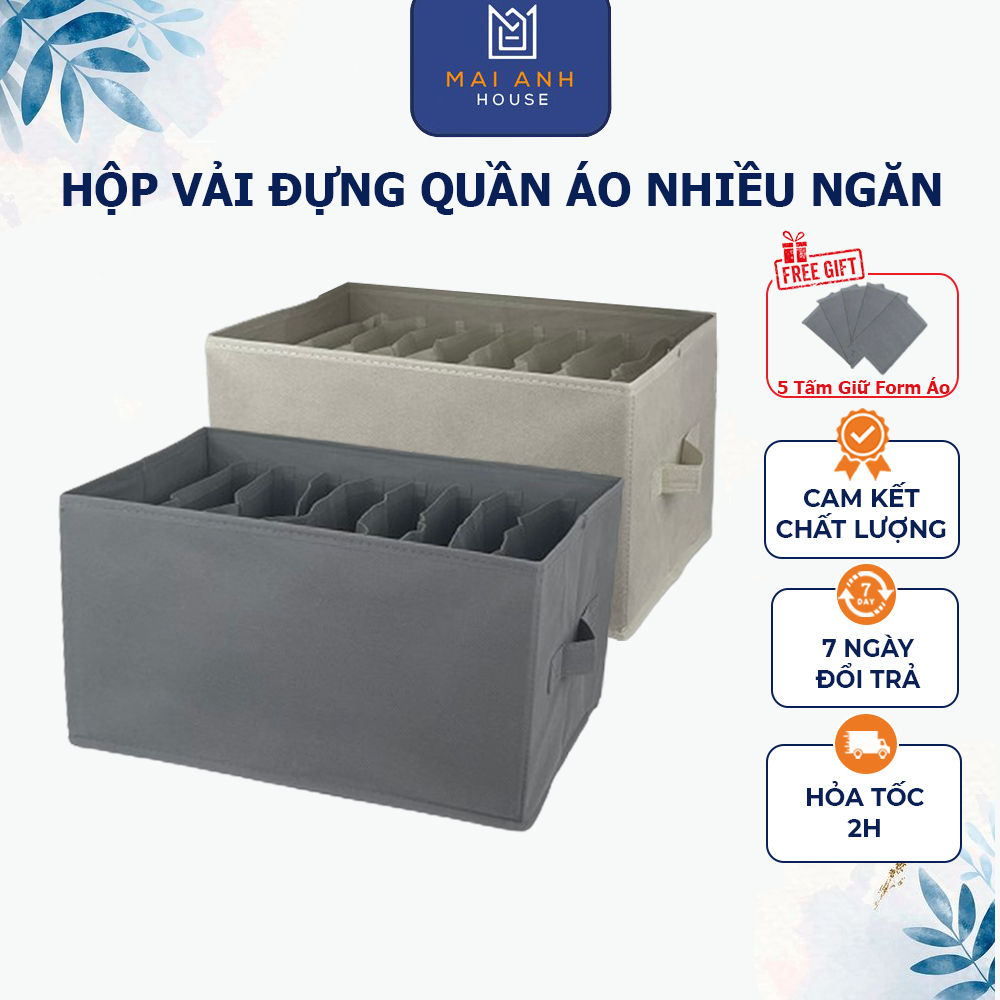 Hộp Đựng Quần Áo Bằng Vải Chia 16 Ngăn - Hàng Xuất Khẩu Châu Âu - Tặng Kèm 5 Tấm Giữ Form Áo