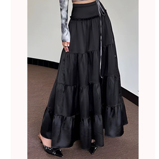 Chân váy dài nhiều tầng dáng chữ a xoè  Unnie Váy lụa dáng a dài 5 tầng sang trọng