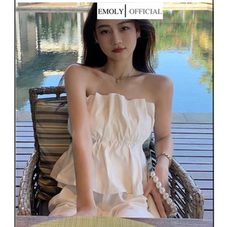 Áo ống bèo nhún, áo croptop không dây bèo nhún, áo quây ngực croptop xếp ly dúm eo thời trang mùa hè