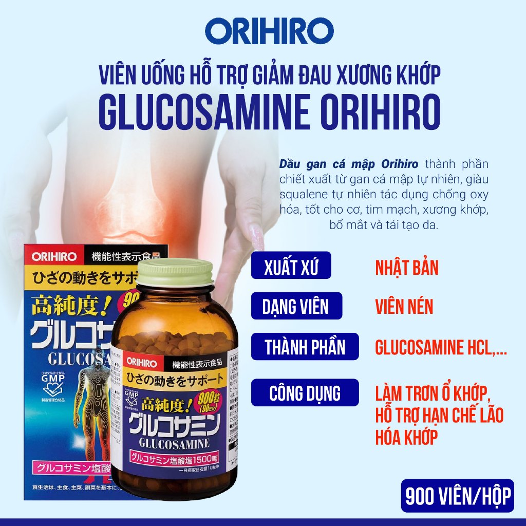 Viên uống bổ sung Glucosamine ORIHIRO Nhật Bản giảm đau xương khớp 900