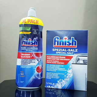 Combo Nước làm bóng Finish 800ml + muối finish 1,2kg Dùng Cho Máy Rửa Bát