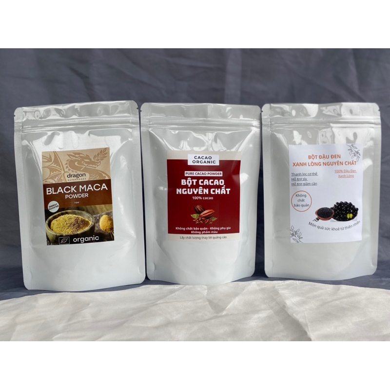 Combo Bột Maca, Bột Cacao, Bột Đậu Đen xanh lòng nguyên chất 100%