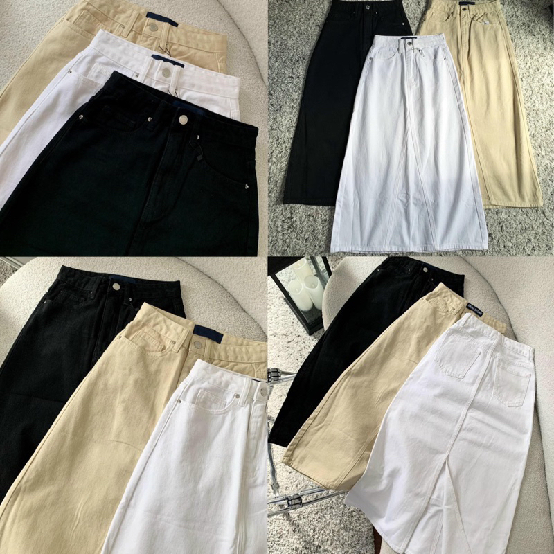 Chân Váy Jean Midi Dáng Chữ A Jean Cotton Xuất Xịn