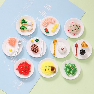 Set 4 đĩa đồ ăn châu âu ,đĩa thức ăn mini đa dạng xinh xắn phụ kiện đồ chơi cho búp bê